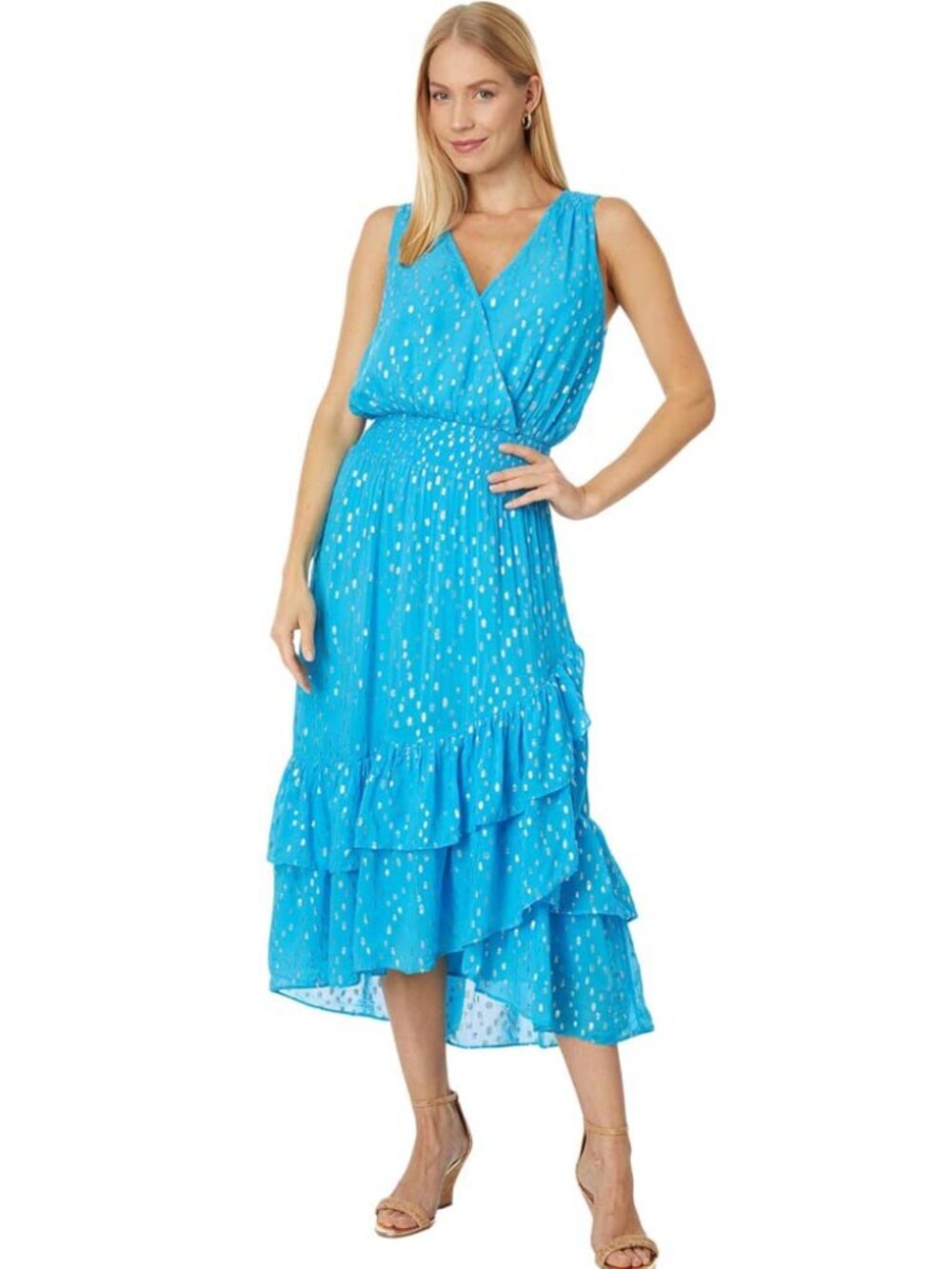 NWT Lily Pulitzer Valeri Midi Dress Cumulus Blue Metallic Detail 8